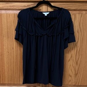 Time and Tru Navy Ruffled Blouse, EUC, Size M(8-10)